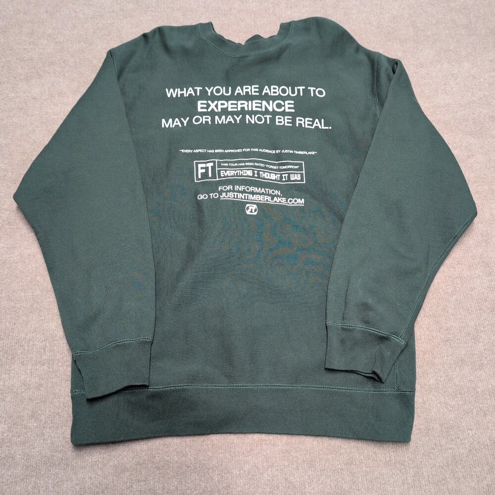 Justin Timberlake The Forget Tomorrow Tour Crewneck Mens Green Sweatshirt Sz 2XL